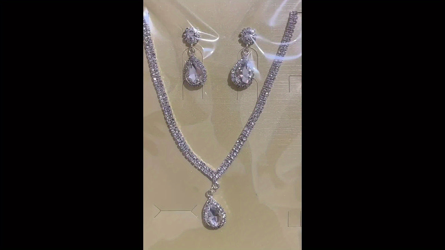 Wedding Veil Dress Necklace Evening Banquet Jewelry Set, Two-Piece Wedding Earrings and Necklace Set for Women