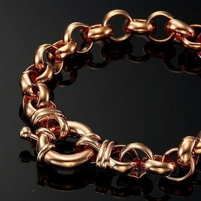 18ct Heavy Rose Gold Plated 10mm Belcher Chain Bracelet with Bolt Clasp - USA Made-3