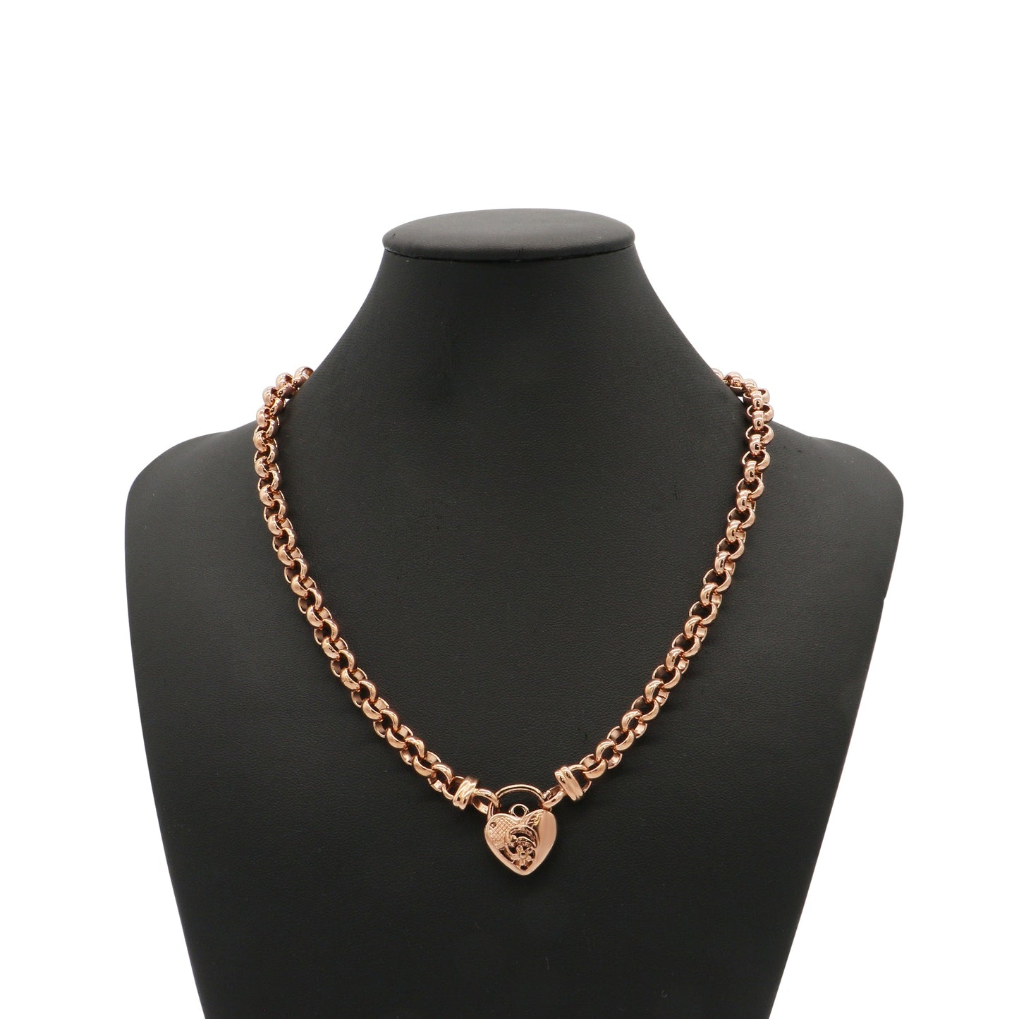 18ct Heavy Rose Gold Plated 6mm Belcher Chain Necklace with a Vegas Heart Locket - USA Made