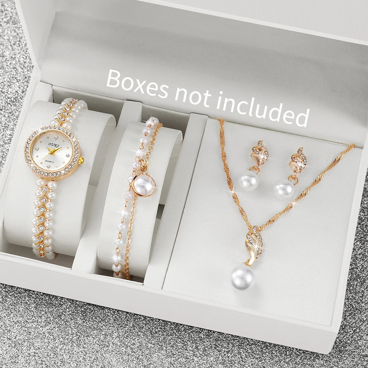 5PCS/Set Fashion Women Watches Ladies Pearls Band Quartz Wristwatch Jewelry Set Reloj Mujer(Without Box)