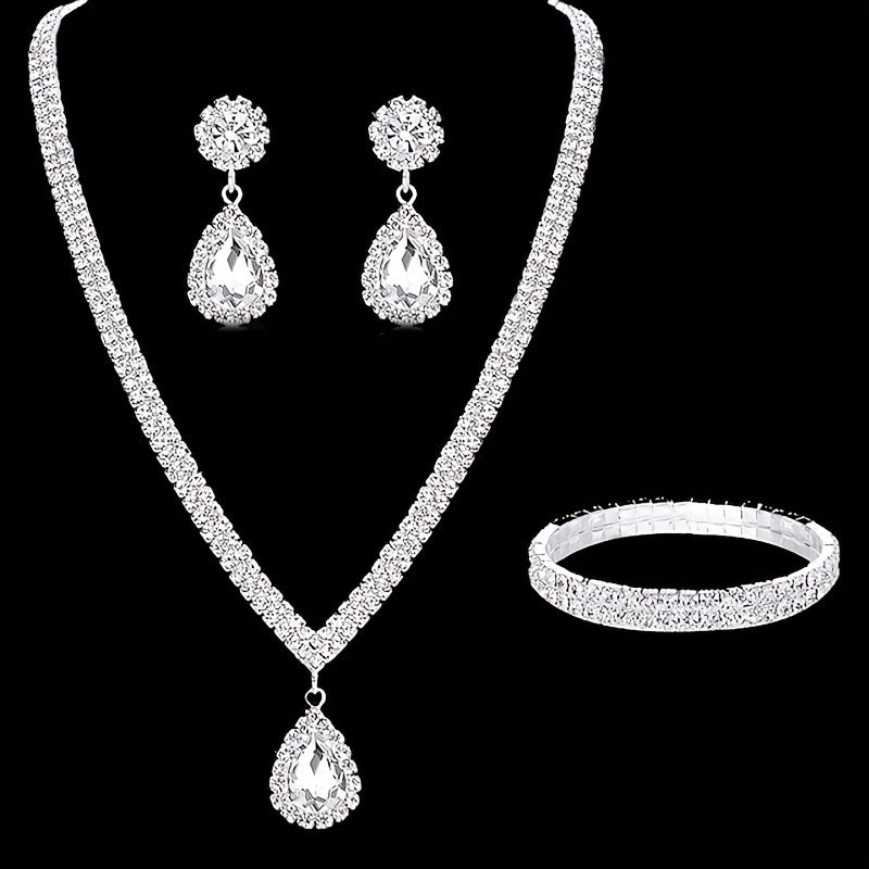 Wedding Veil Dress Necklace Evening Banquet Jewelry Set, Two-Piece Wedding Earrings and Necklace Set for Women