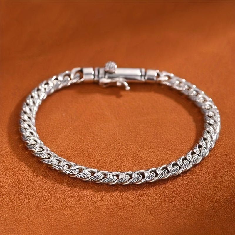 1pc S925 Silver Vintage Style Men's Bracelet, Cool Fashion Jewelry, Hip Hop Punk, Father's Day Gift