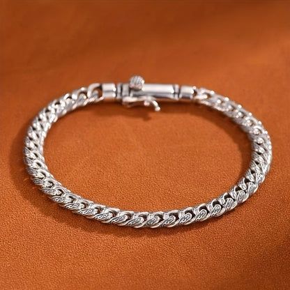 1pc S925 Silver Vintage Style Men's Bracelet, Cool Fashion Jewelry, Hip Hop Punk, Father's Day Gift