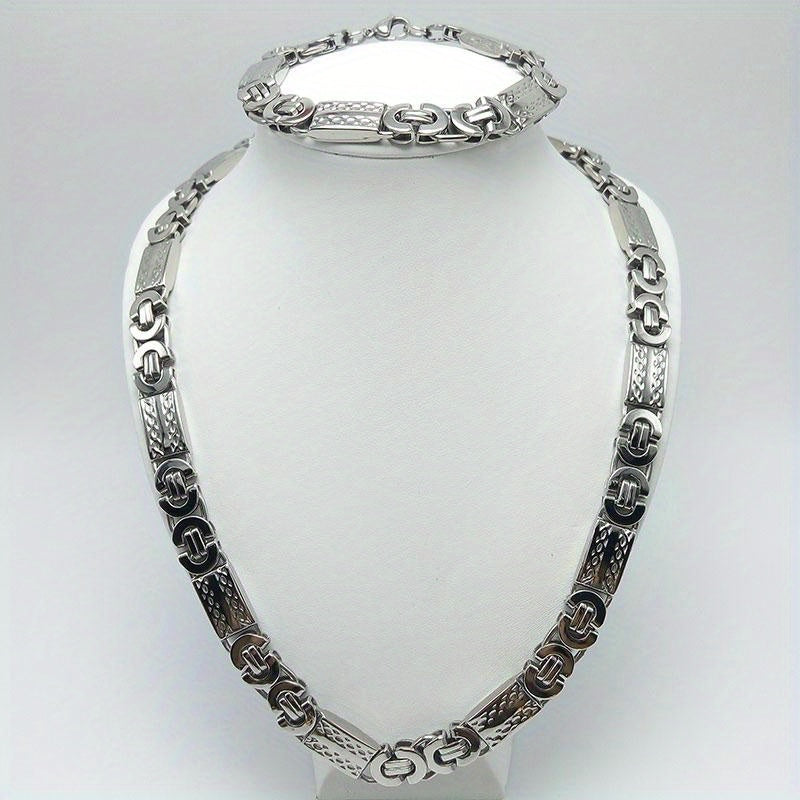 11MM Wide Men's Stainless Steel Necklace with Gold Plated Bracelet Set Elegant 18K Gold Choker Jewelry Gift for Men