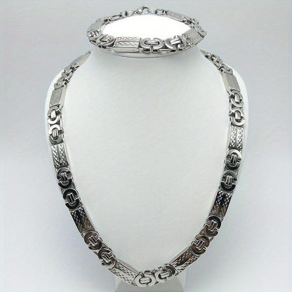 11MM Wide Men's Stainless Steel Necklace with Gold Plated Bracelet Set Elegant 18K Gold Choker Jewelry Gift for Men