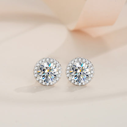 Sterling 925 Silver Round Moissanite Decor Stud Earrings - Elegant Simple Delicate Female Gift with Sparkling Accent - Hypoallergenic, Nickel-Free, and Durable Jewelry for Women