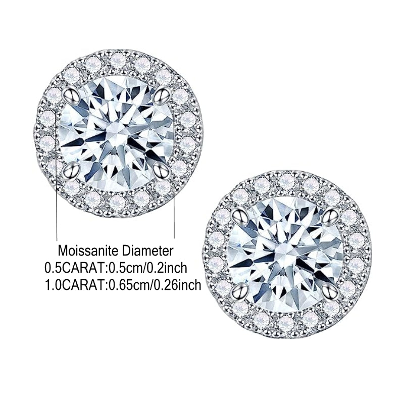 Sterling 925 Silver Round Moissanite Decor Stud Earrings - Elegant Simple Delicate Female Gift with Sparkling Accent - Hypoallergenic, Nickel-Free, and Durable Jewelry for Women