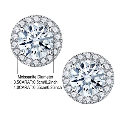 Sterling 925 Silver Round Moissanite Decor Stud Earrings - Elegant Simple Delicate Female Gift with Sparkling Accent - Hypoallergenic, Nickel-Free, and Durable Jewelry for Women