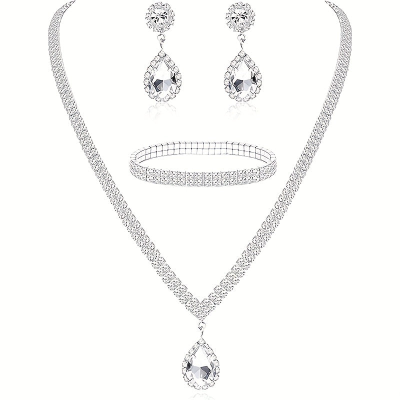 Wedding Veil Dress Necklace Evening Banquet Jewelry Set, Two-Piece Wedding Earrings and Necklace Set for Women