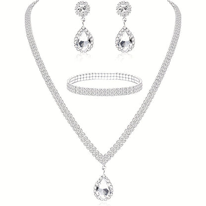 Wedding Veil Dress Necklace Evening Banquet Jewelry Set, Two-Piece Wedding Earrings and Necklace Set for Women