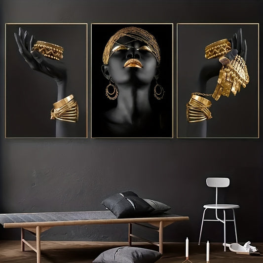 3-Piece Golden Jewelry Canvas Print Set - Elegant Wall Art for Modern Home Decor, Sophisticated Unframed Paintings for Living Spaces - High-Quality, Easy Install