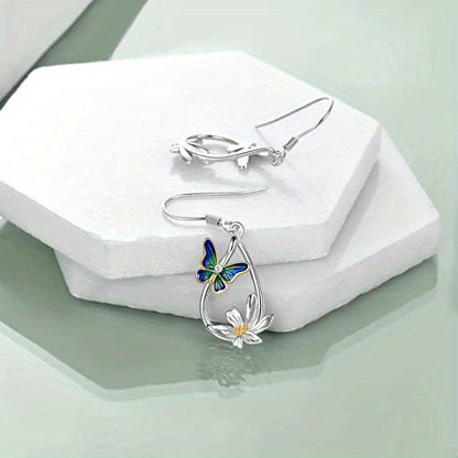 Bohemian Feng Shui Drop-shaped Flower Butterfly Pendant Earrings European And American Ladies Romantic Earrings Festival Jewelry