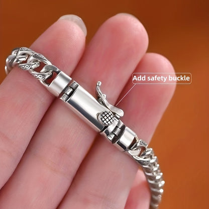1pc S925 Silver Vintage Style Men's Bracelet, Cool Fashion Jewelry, Hip Hop Punk, Father's Day Gift