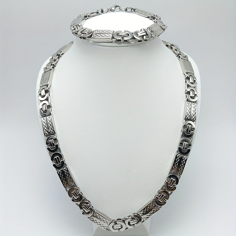 11MM Wide Men's Stainless Steel Necklace with Gold Plated Bracelet Set Elegant 18K Gold Choker Jewelry Gift for Men