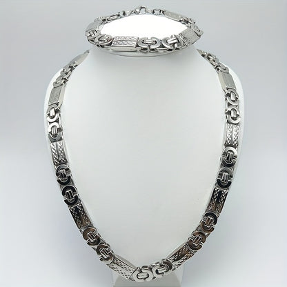 11MM Wide Men's Stainless Steel Necklace with Gold Plated Bracelet Set Elegant 18K Gold Choker Jewelry Gift for Men