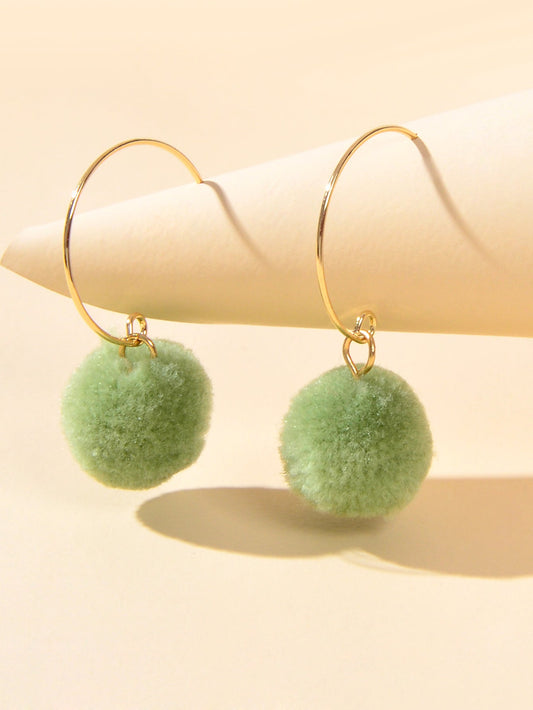 Trendy Accessories Women Dainty Gifts Khaki Green Ball Dangle Gold Hoop Earrings-0