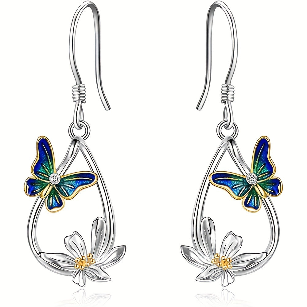 Bohemian Feng Shui Drop-shaped Flower Butterfly Pendant Earrings European And American Ladies Romantic Earrings Festival Jewelry