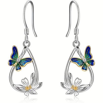 Bohemian Feng Shui Drop-shaped Flower Butterfly Pendant Earrings European And American Ladies Romantic Earrings Festival Jewelry