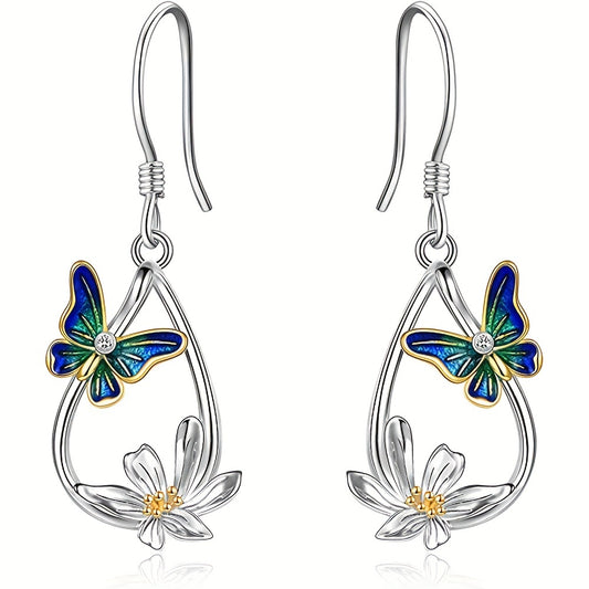 Bohemian Feng Shui Drop-shaped Flower Butterfly Pendant Earrings European And American Ladies Romantic Earrings Festival Jewelry