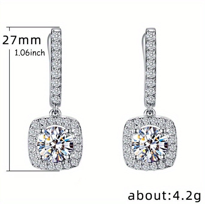 Luxurious Square Shaped Zirconia Dangle Earrings - Hoop - Sterling 925 Silver, Shiny, Luxury Style, Banquet Party, Decorative Ear Jewelry with High-Quality Ornament