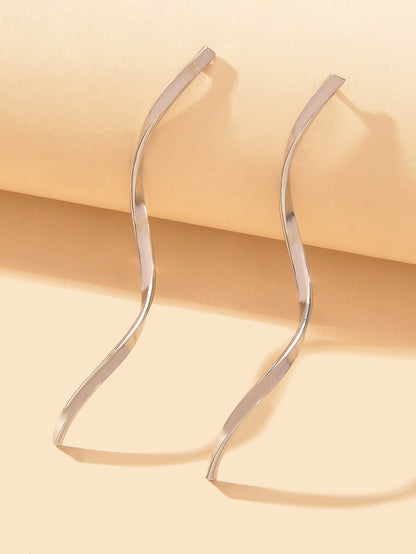 Gold Silver S Curve Geometric Stud Earrings Minimalist Fashion Accessories Gift-4