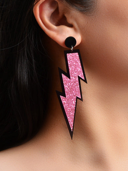 Sparkling Stylish Acrylic Lightning Statement Long Pendant Dangle Party Earrings-1
