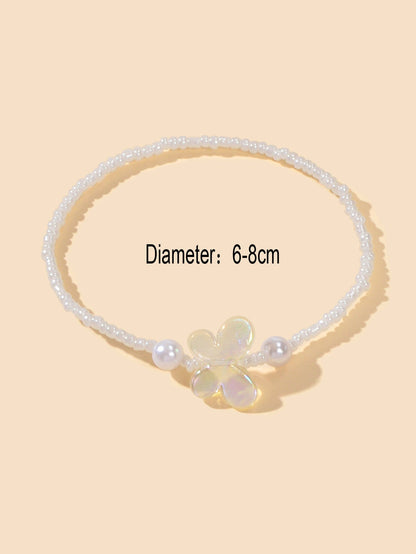 Ladies Jewellery Butterfly Decor Pearl Beads Retro Style Elastic Bracelet Bangle-2