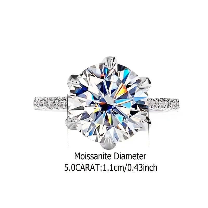 5ct Moissanite Ring 925 Sterling Silver Light Luxury Jewelry For Evening Party Perfect Proposal Gift For Your Girl With Certificate And Gift Box