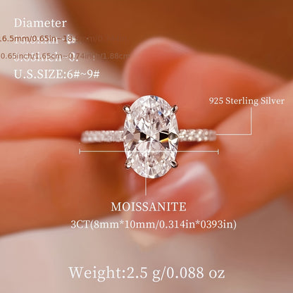 925 Sterling Silver 3ct Moissanite Ring Simple Elegant Ladies Banquet Wedding Sparkle Jewelry With Moissanite Certificate And Exquisite Gift Box