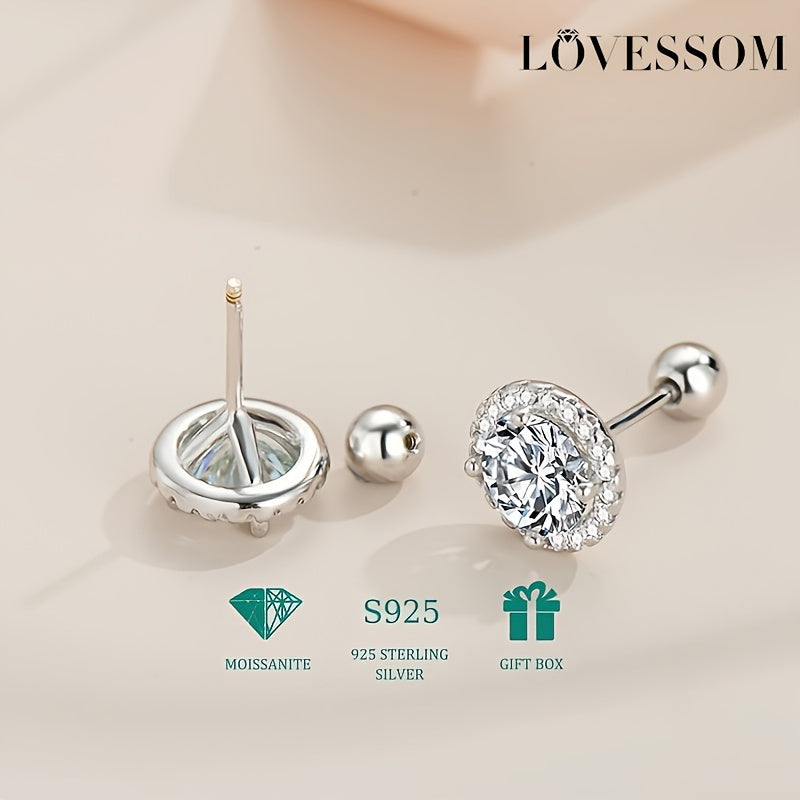 Sterling 925 Silver Round Moissanite Decor Stud Earrings - Elegant Simple Delicate Female Gift with Sparkling Accent - Hypoallergenic, Nickel-Free, and Durable Jewelry for Women