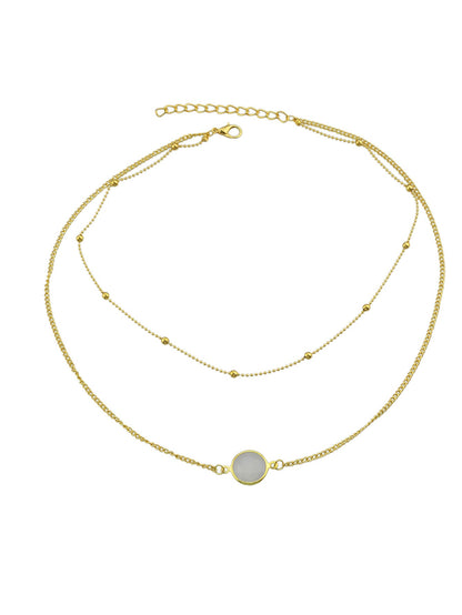 Boho Chic Double layer Gold Chain Round Charm Necklace Fashion Women Accessories-3