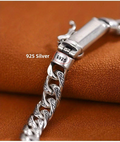 1pc S925 Silver Vintage Style Men's Bracelet, Cool Fashion Jewelry, Hip Hop Punk, Father's Day Gift