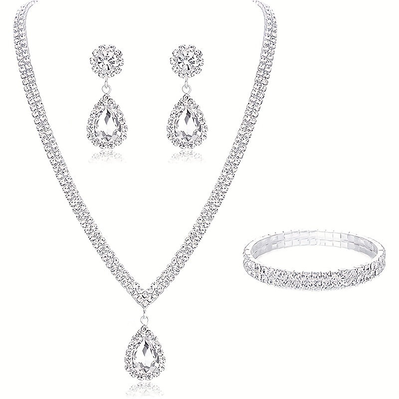 Wedding Veil Dress Necklace Evening Banquet Jewelry Set, Two-Piece Wedding Earrings and Necklace Set for Women