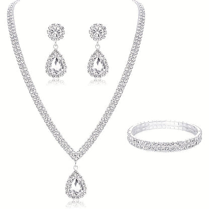 Wedding Veil Dress Necklace Evening Banquet Jewelry Set, Two-Piece Wedding Earrings and Necklace Set for Women