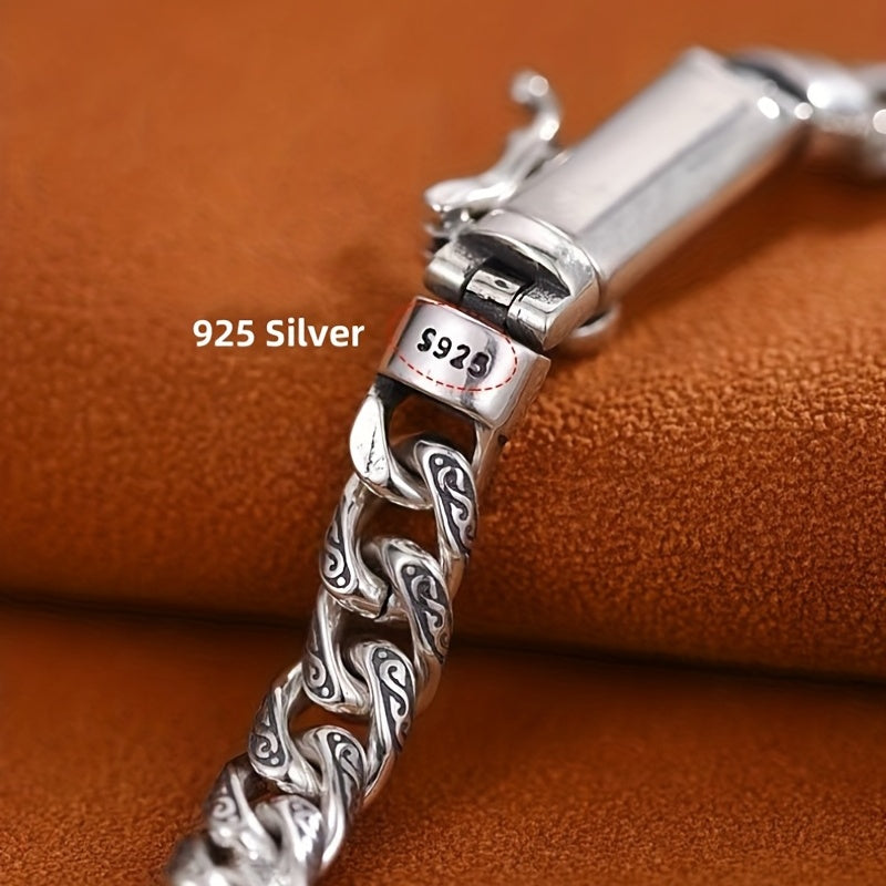 1pc S925 Silver Vintage Style Men's Bracelet, Cool Fashion Jewelry, Hip Hop Punk, Father's Day Gift