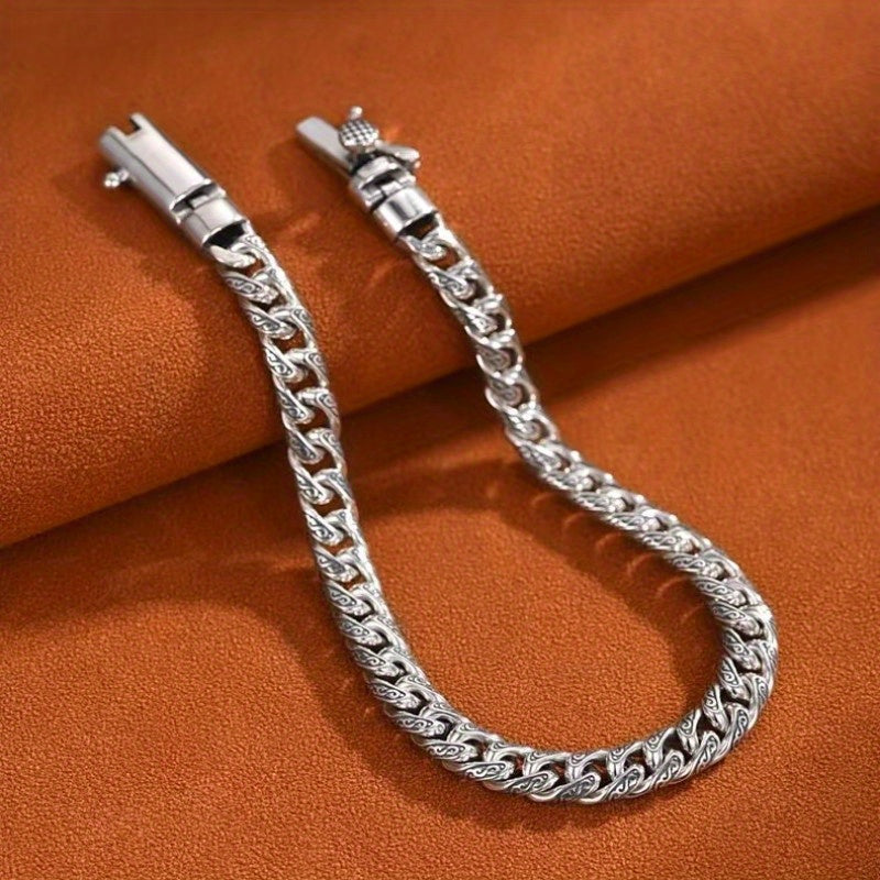 1pc S925 Silver Vintage Style Men's Bracelet, Cool Fashion Jewelry, Hip Hop Punk, Father's Day Gift