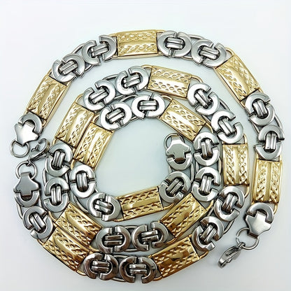 11MM Wide Men's Stainless Steel Necklace with Gold Plated Bracelet Set Elegant 18K Gold Choker Jewelry Gift for Men