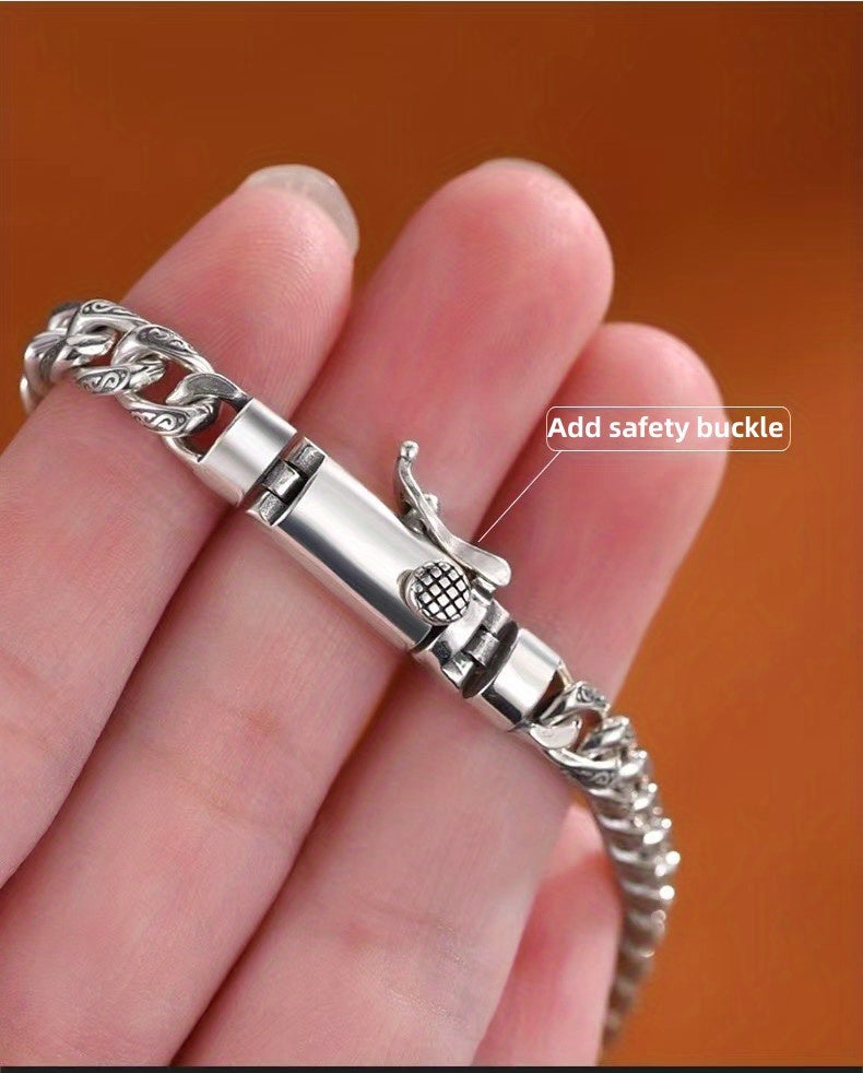 1pc S925 Silver Vintage Style Men's Bracelet, Cool Fashion Jewelry, Hip Hop Punk, Father's Day Gift