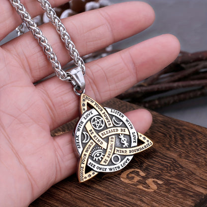 1pc Norse Viking Odin Trinity Pendant Necklace - Vintage Stainless Steel Amulet Jewelry for Men with Wooden Box