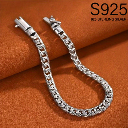 1pc S925 Silver Vintage Style Men's Bracelet, Cool Fashion Jewelry, Hip Hop Punk, Father's Day Gift