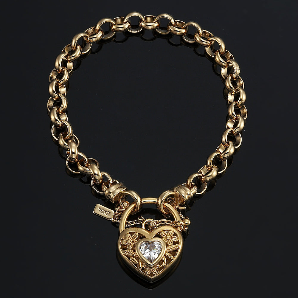 18ct Heavy Yellow Gold Plated 6mm Belcher Chain Bracelet with a Filigree Locket - USA Made