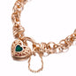 18ct Heavy Rose Gold Plated  10mm Belcher Chain Bracelet with a Green Filigree Locket - USA Made-1