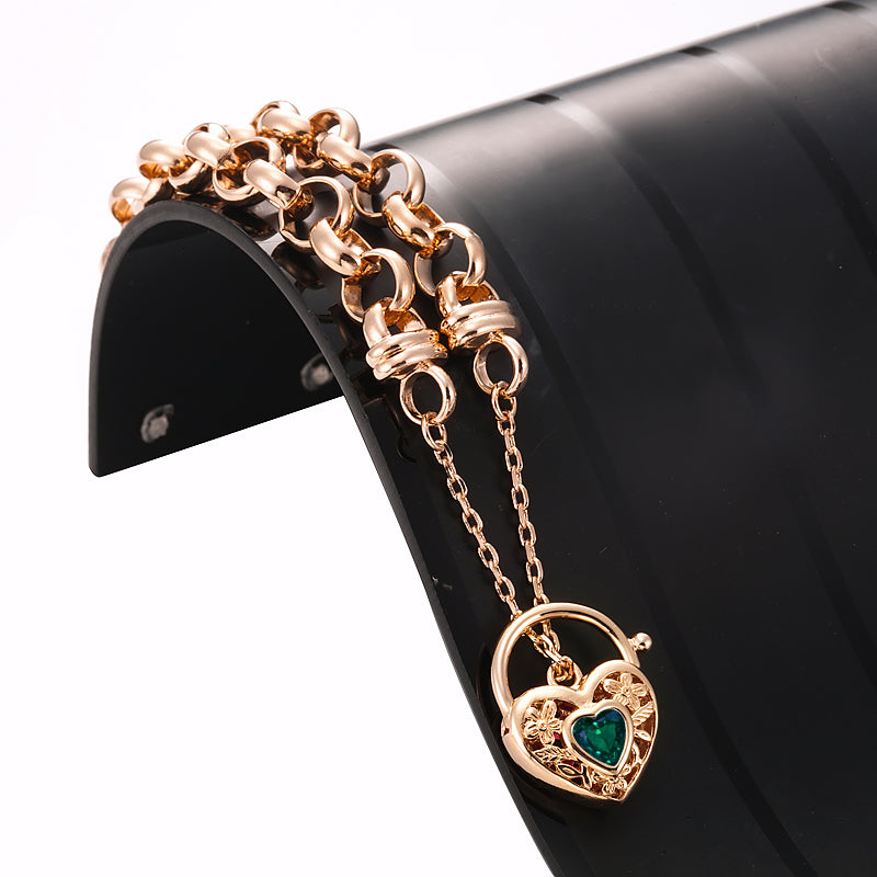 18ct Heavy Rose Gold Plated  10mm Belcher Chain Bracelet with a Green Filigree Locket - USA Made-2