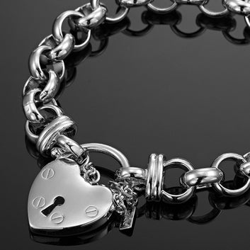 925 Sterling Silver Plated 10mm Belcher Chain Bracelet Featuring a Plain Locket - USA Made-2
