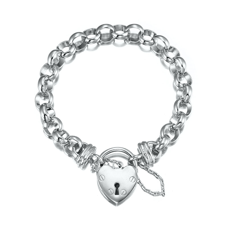 925 Sterling Silver Plated 10mm Belcher Chain Bracelet Featuring a Plain Locket - USA Made-0