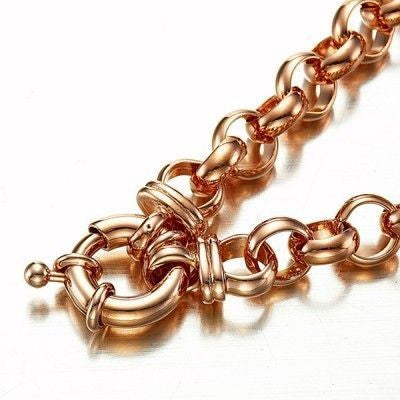 18ct Heavy Rose Gold Plated 10mm Belcher Chain Bracelet with Bolt Clasp - USA Made-1