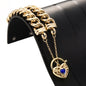 18ct Heavy Yellow Gold Plated 12mm Euro Curb Chain Bracelet with a Dark Blue Filigree Locket - USA Made-2