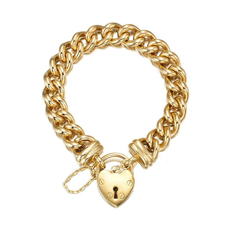 18ct Heavy Yellow Gold Plated 12mm Euro Curb Chain Bracelet Featuring a Plain Locket  - USA Made-1