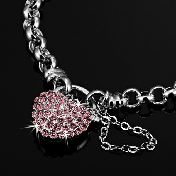 Solid 925 Sterling Silver Belcher Heart Locket Bracelet Featuring 44 Crystals by Swarovski®-5