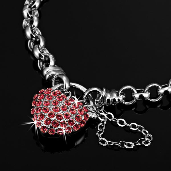 Solid 925 Sterling Silver Belcher Heart Locket Bracelet Featuring 44 Crystals by Swarovski®-0